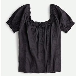 J. Crew cotton eyelet embroidery top, black , XS